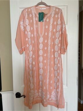 House of Chikankari Peach Kurta/ Cover Up-Medium-NWT